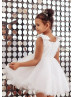 White Satin Tulle Pearl Beading Rustic Flower Girl Dress